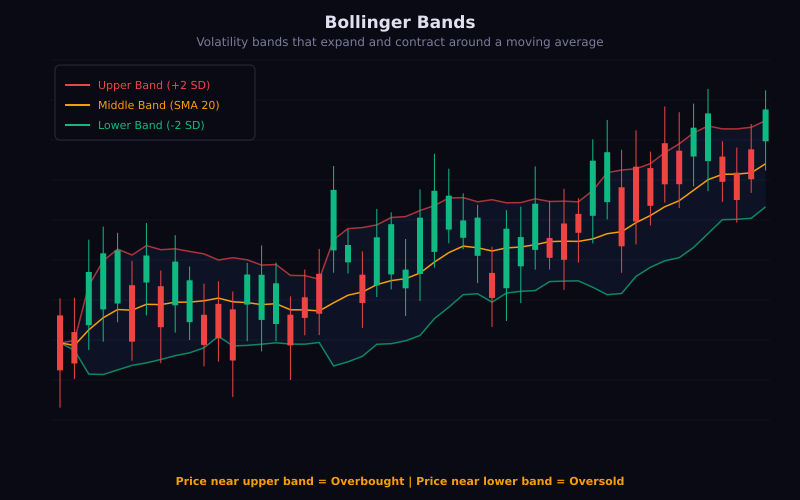 Bollinger Bands measuring market volatility expansion and contraction