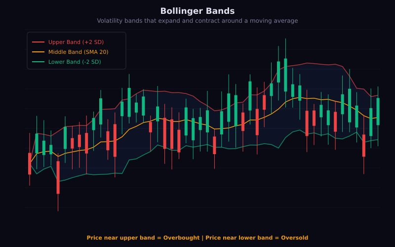 Bollinger Bands measuring market volatility expansion and contraction