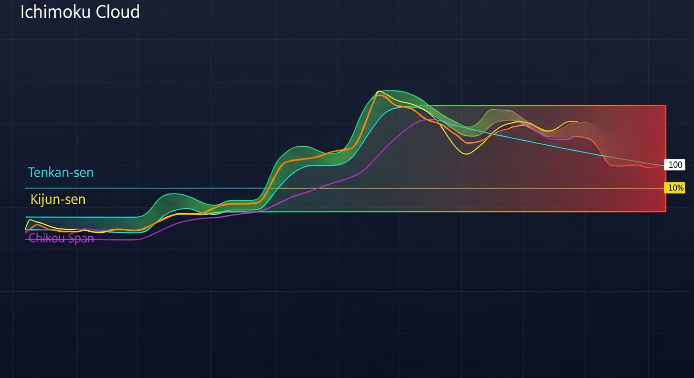 Bullish and bearish Ichimoku Cloud zones with price interaction