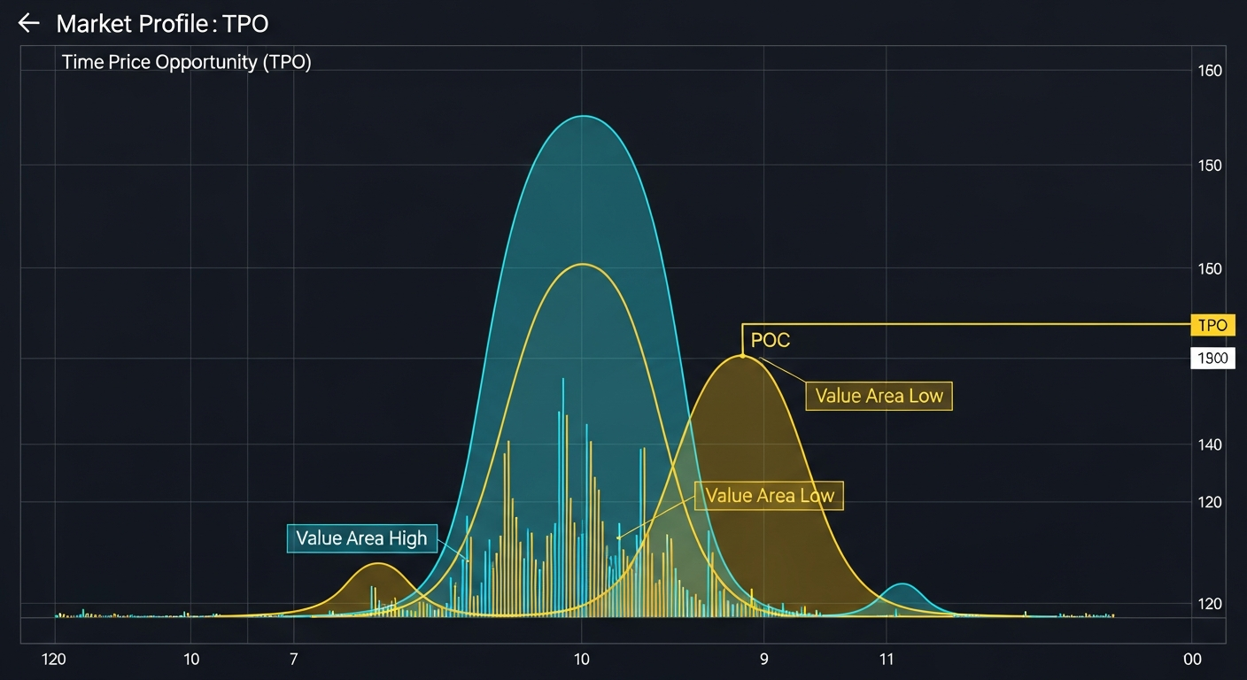 Market profile TPO chart with value area and point of control