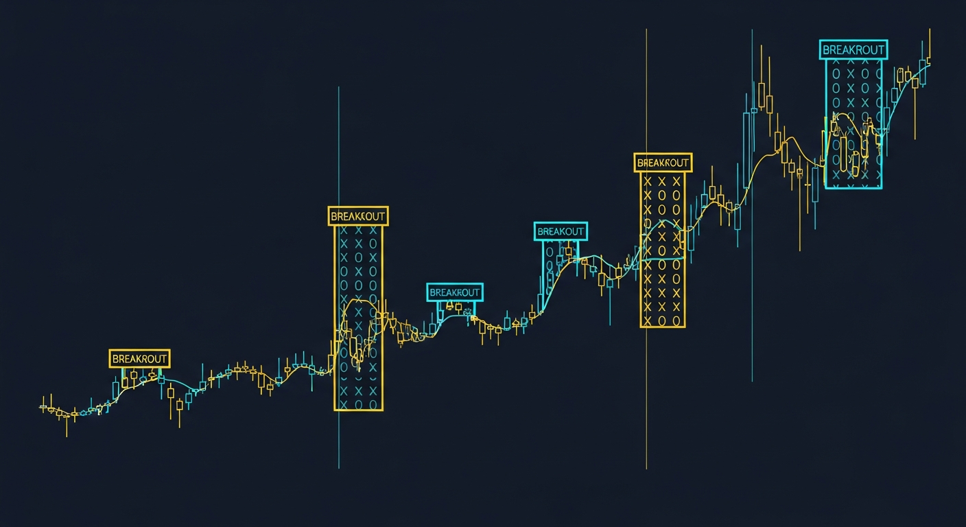 Point and figure chart with X and O columns showing supply demand