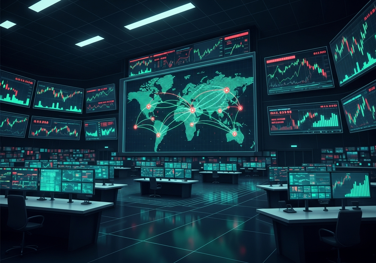 Stock market trading floor and market overview
